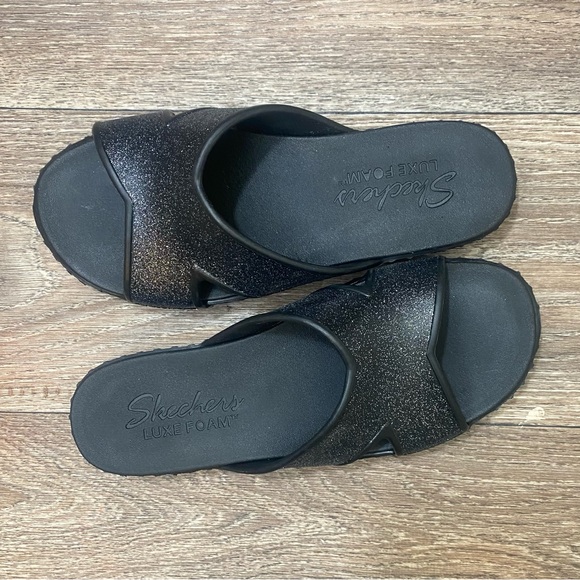 Skechers Foamies Sepulveda-High Class Sandal Sz 7 NWT Black Dazzled Platform - Picture 4 of 8